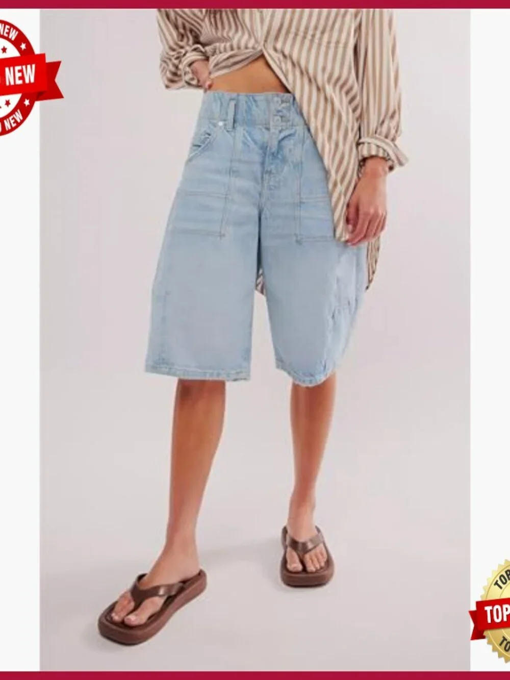 Denim Long Shorts Baggy Bermuda Low Waist Summer Barrel Jean Pant Blue